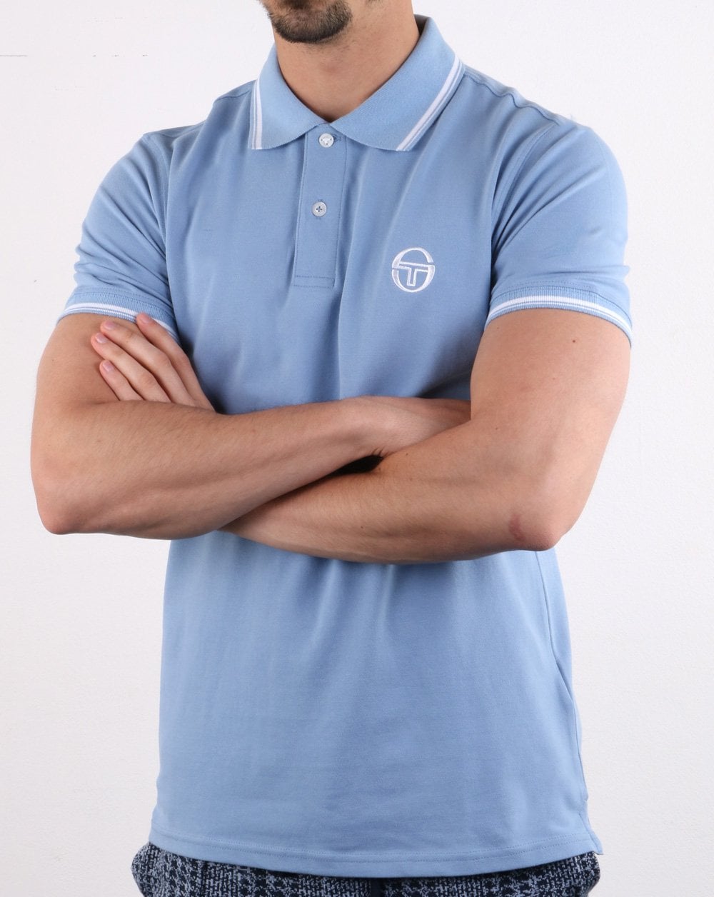 Sergio Tacchini Tipped Polo Shirt Sky Blue/White