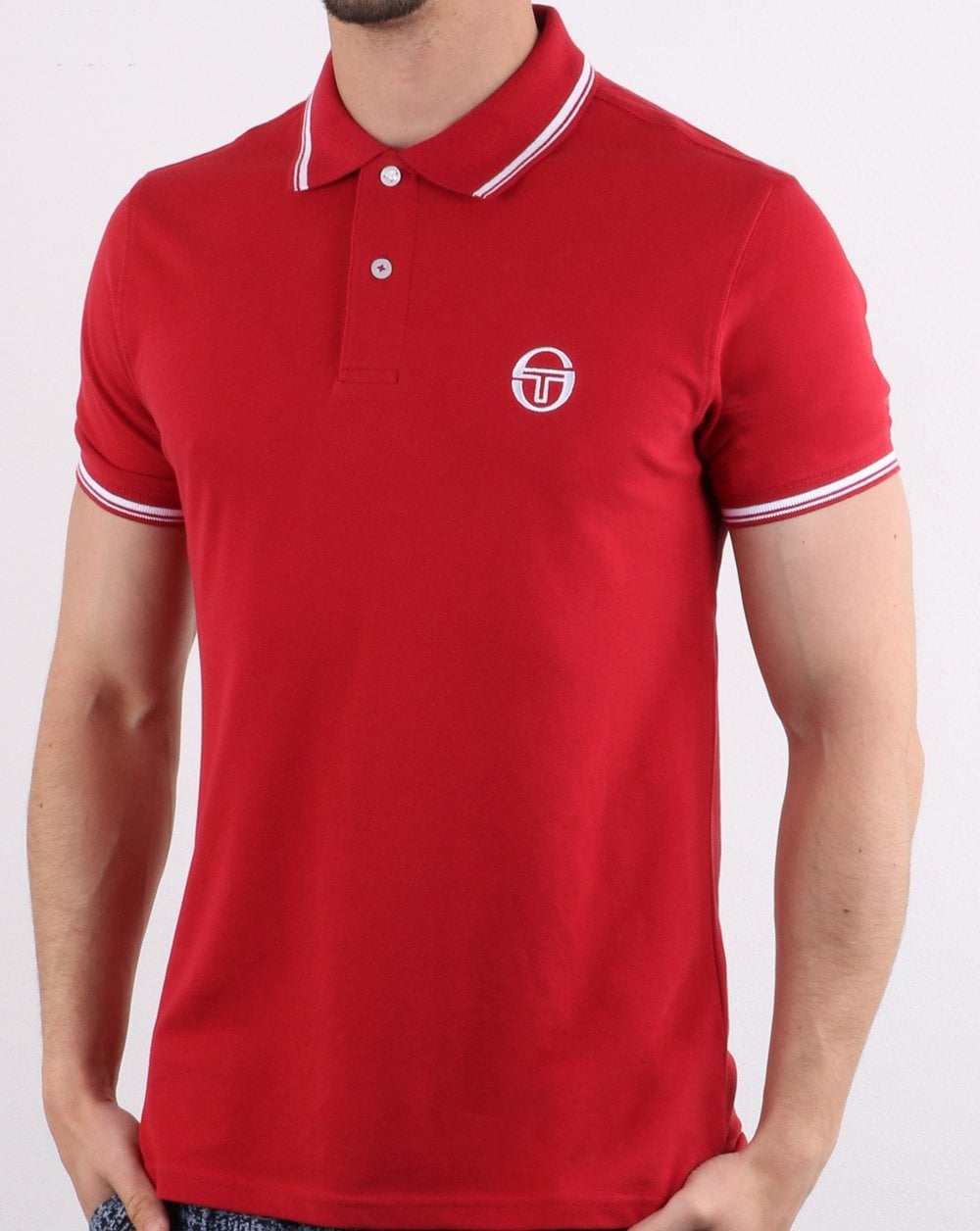 Sergio Tacchini Poloshirt mit Streifen Rot/Weiß