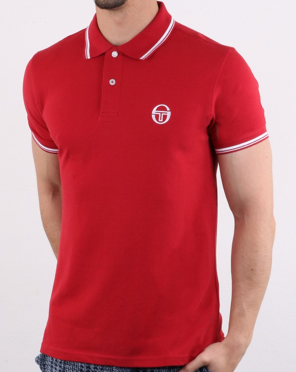 Sergio Tacchini Poloshirt mit Streifen Rot/Weiß