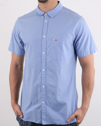 Tommy Jeans Kurzarm-Popeline-Hemd, Himmelblau