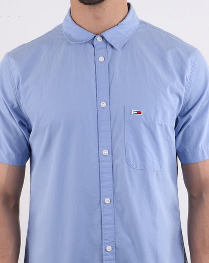Tommy Jeans Kurzarm-Popeline-Hemd, Himmelblau