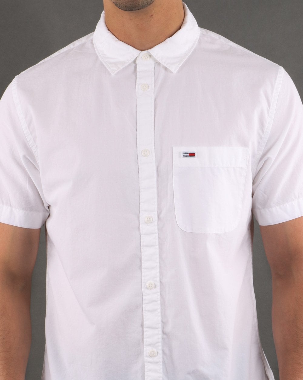 Tommy Hilfiger – Kurzärmliges Popeline-Hemd in klassischem Weiß
