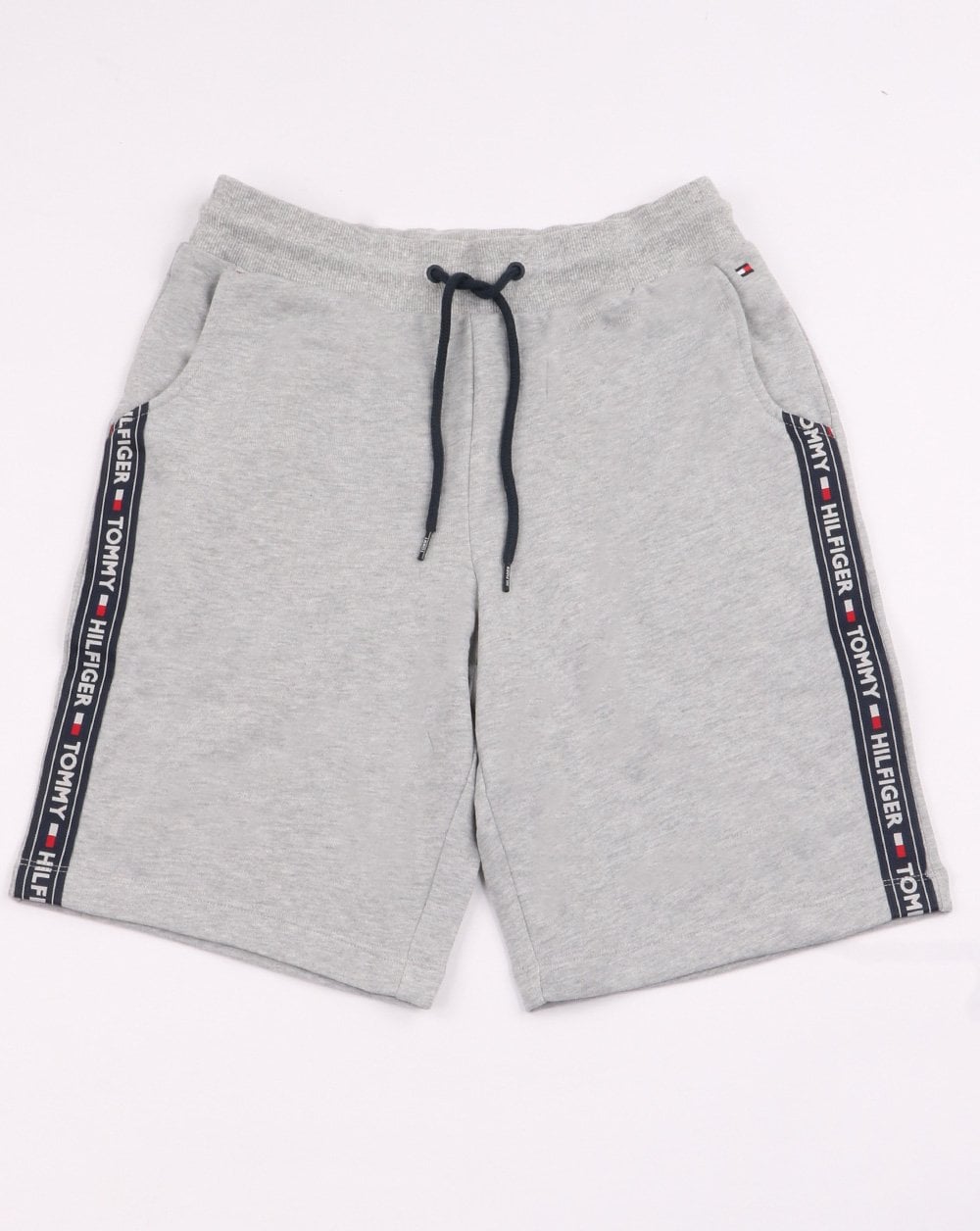 Tommy Hilfiger – Fleece-Shorts mit Zierband in Grau meliert