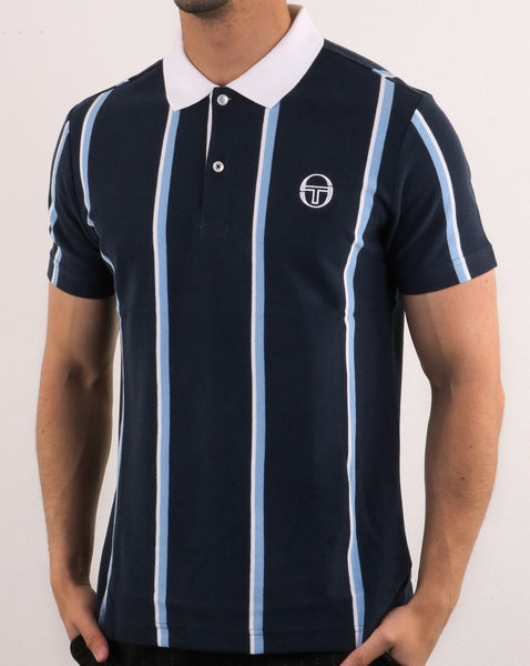 Sergio Tacchini Vertical Stripe Polo Shirt Navy/white