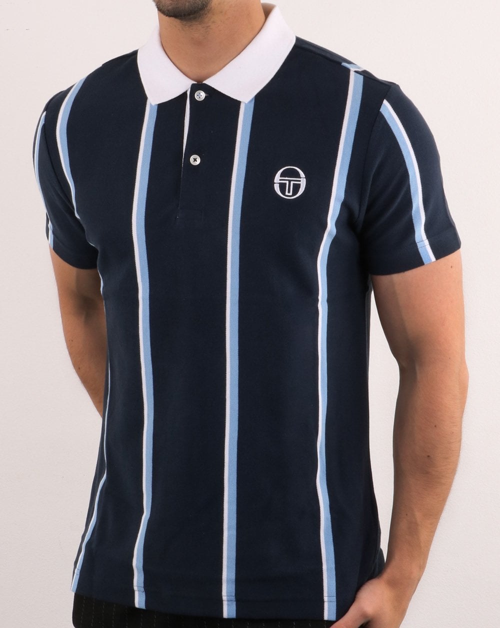 Sergio Tacchini Poloshirt mit vertikalen Streifen, Marineblau/Weiß