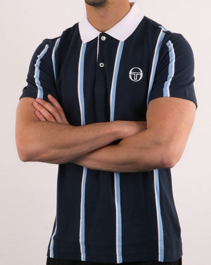 Sergio Tacchini Poloshirt mit vertikalen Streifen, Marineblau/Weiß