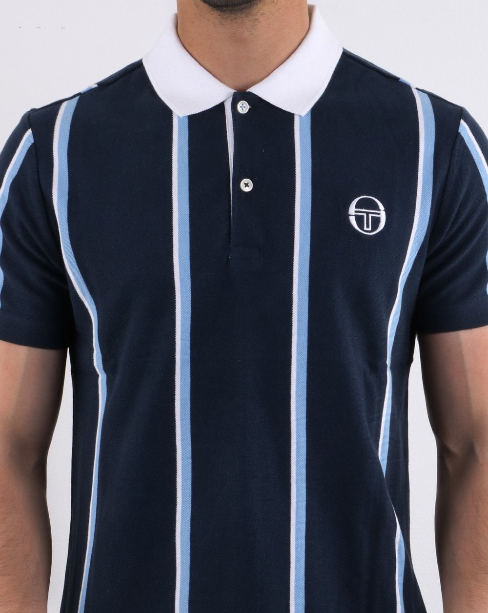 Sergio Tacchini Vertical Stripe Polo Shirt Navy/white