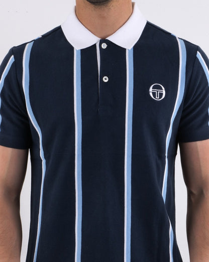 Sergio Tacchini Poloshirt mit vertikalen Streifen, Marineblau/Weiß