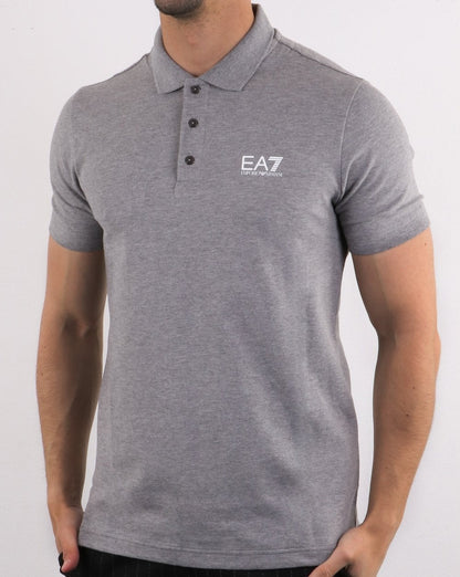 Emporio Armani – EA7 – Core – Piqué-Poloshirt mit Logo in Grau meliert