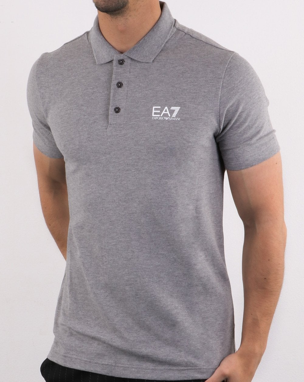 Emporio Armani – EA7 – Core – Piqué-Poloshirt mit Logo in Grau meliert