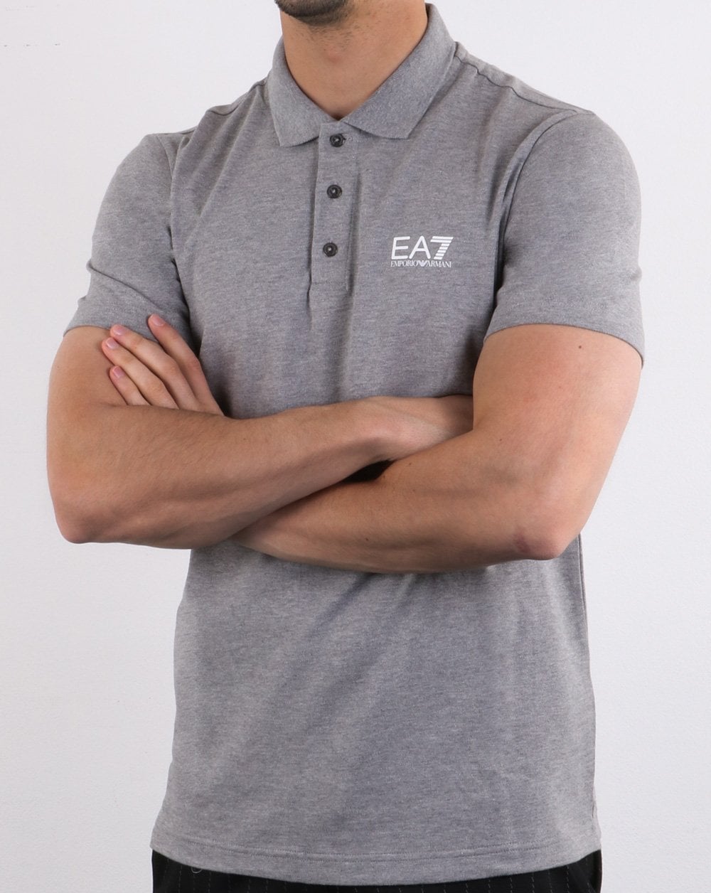 Emporio Armani – EA7 – Core – Piqué-Poloshirt mit Logo in Grau meliert