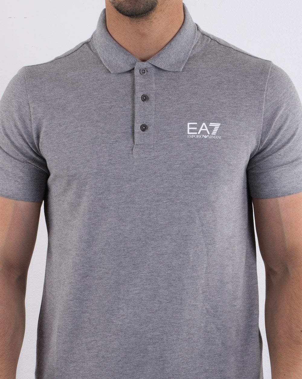 Emporio Armani – EA7 – Core – Piqué-Poloshirt mit Logo in Grau meliert
