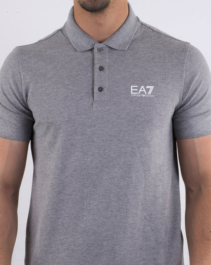 Emporio Armani – EA7 – Core – Piqué-Poloshirt mit Logo in Grau meliert