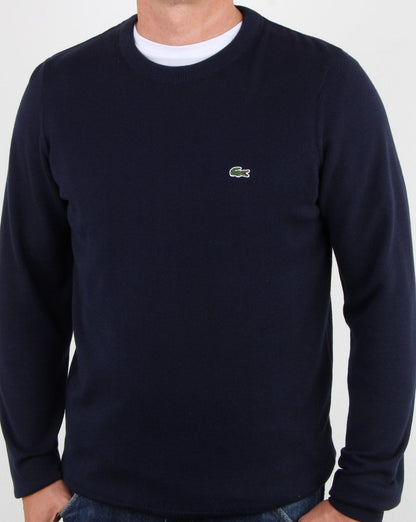 Lacoste – Rundhalspullover in Marineblau