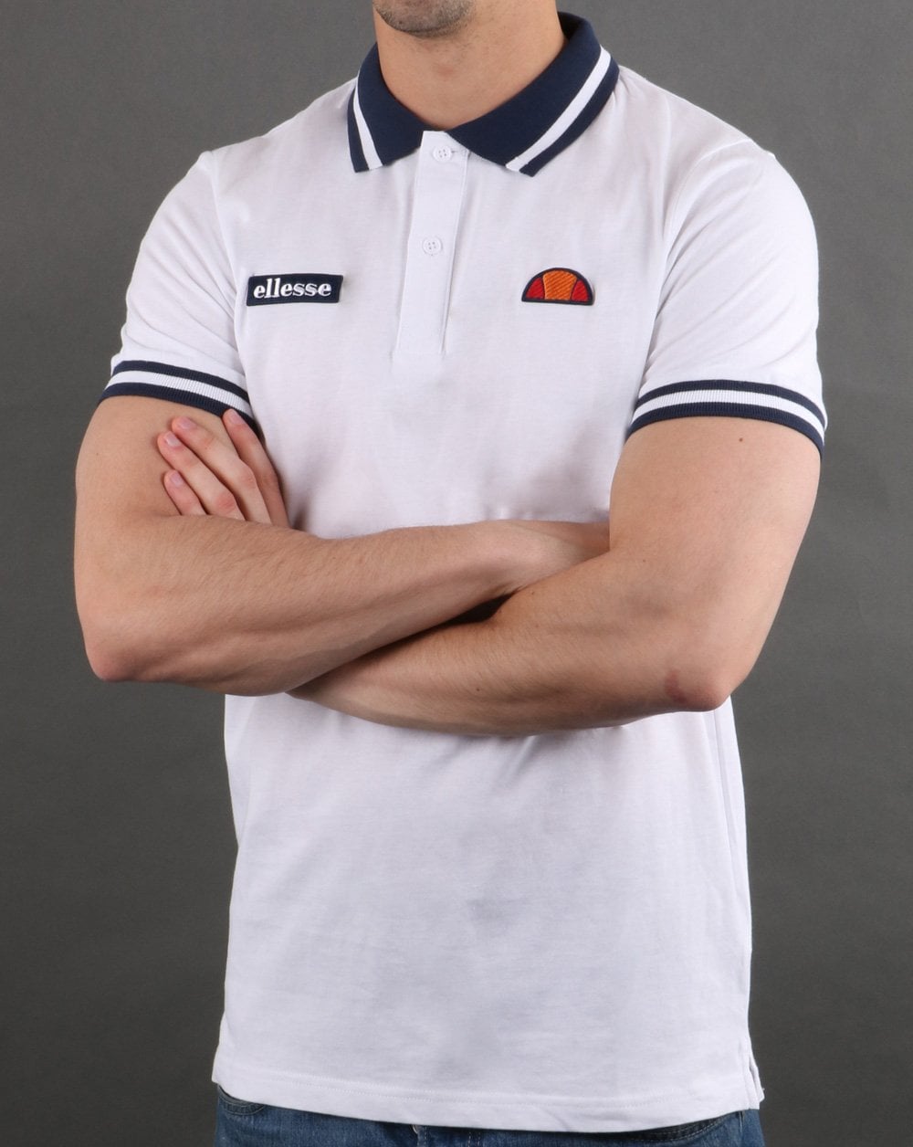 Ellesse – Poloshirt mit Streifen in Weiß