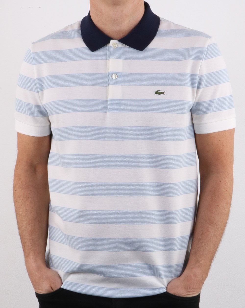 Lacoste Streifen-Poloshirt Weiß/Blau