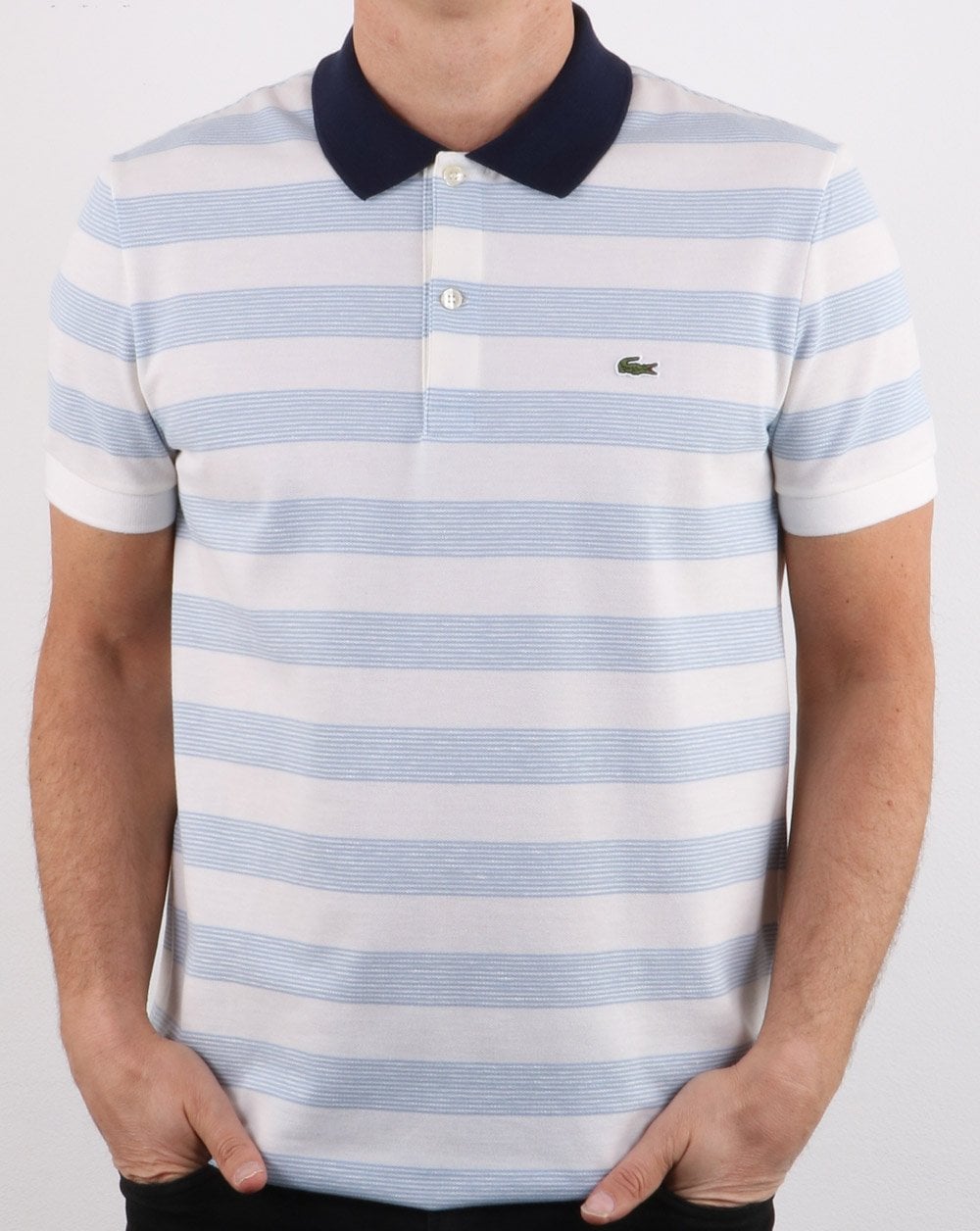 Lacoste Streifen-Poloshirt Weiß/Blau
