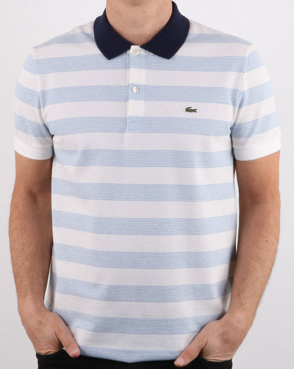 Lacoste Streifen-Poloshirt Weiß/Blau