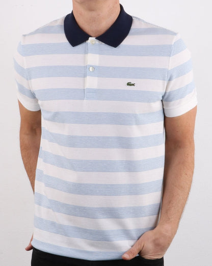 Lacoste Streifen-Poloshirt Weiß/Blau
