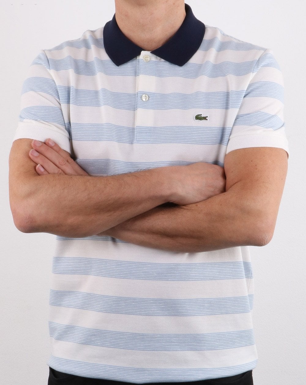 Lacoste Streifen-Poloshirt Weiß/Blau