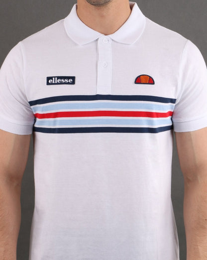 Ellesse – Poloshirt mit mehrfarbigen Streifen in Weiß