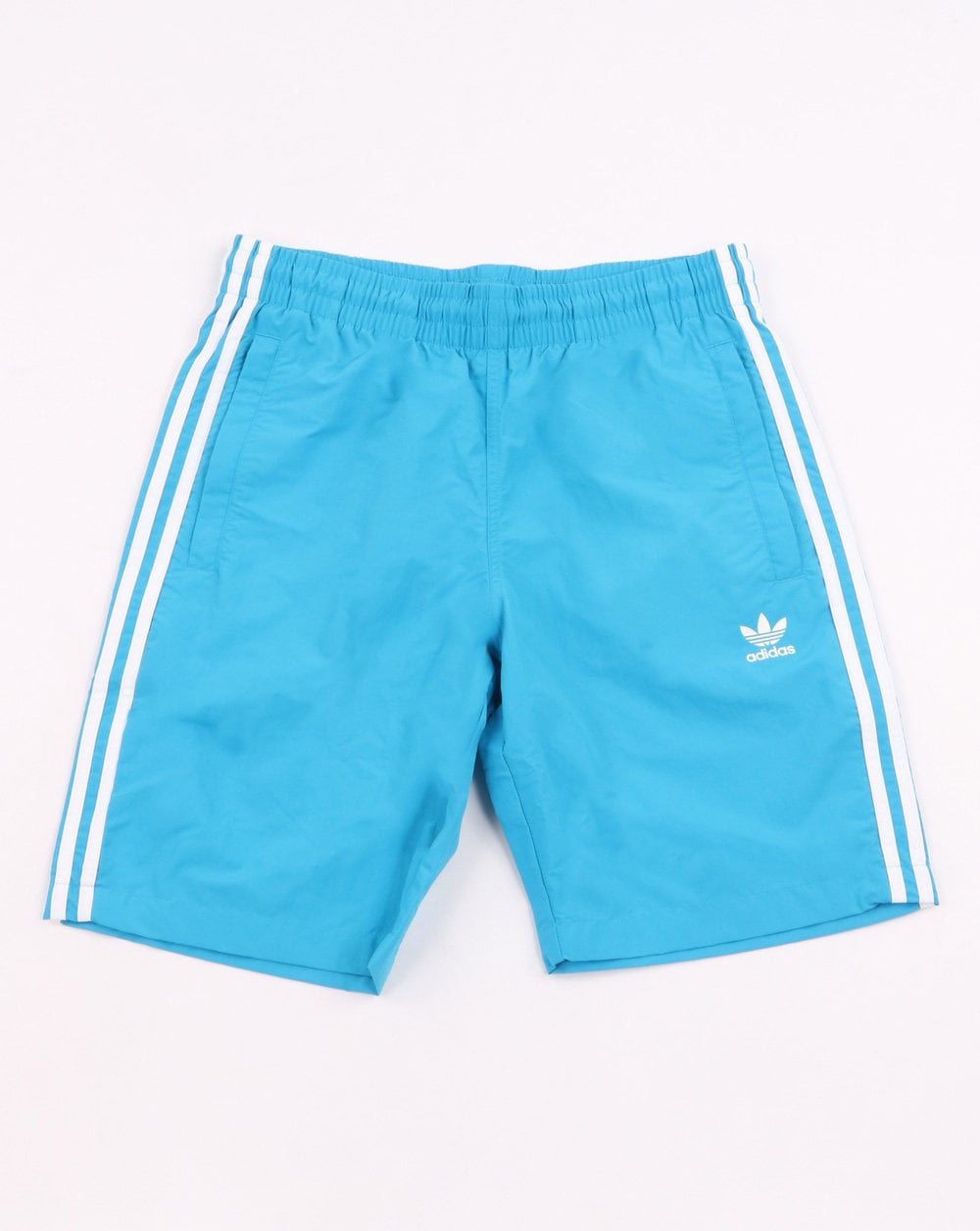 Adidas Originals – Badeshorts mit 3 Streifen in Shock Cyan