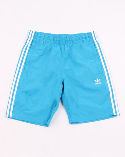 Adidas Originals – Badeshorts mit 3 Streifen in Shock Cyan
