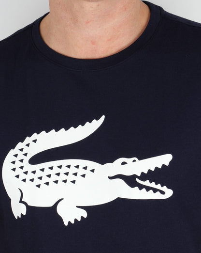 Lacoste T-Shirt mit Kroko-Print Marineblau/Weiß