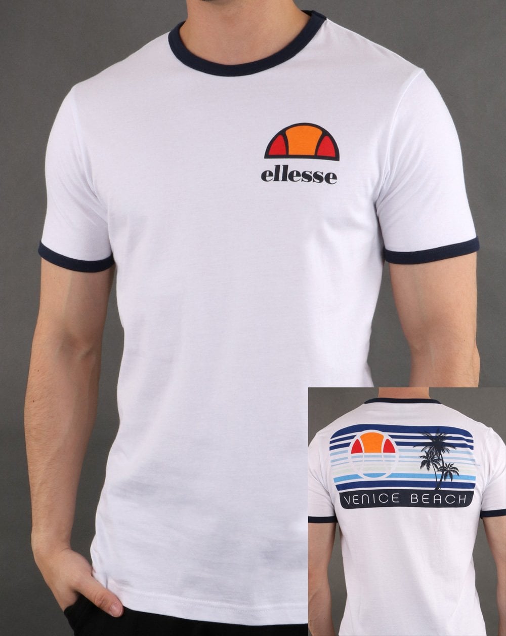 Ellesse – Venice – T-Shirt mit Rückenprint, Weiß/Blau