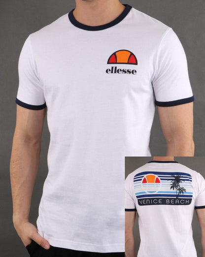 Ellesse – Venice – T-Shirt mit Rückenprint, Weiß/Blau