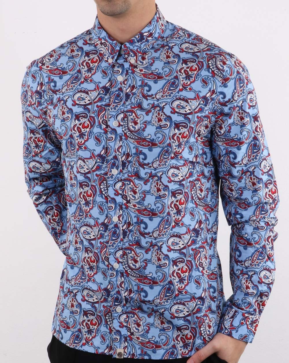 Pretty Green Slim Fit Paisley Print Shirt Blue