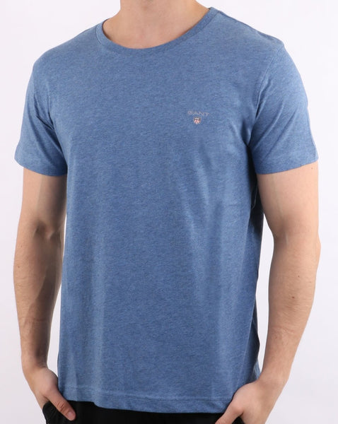 Gant Solid Crew Neck T Shirt Denim Blue