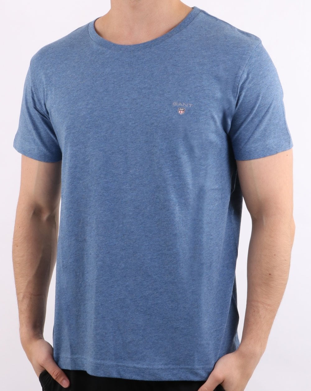 Gant Solides T-Shirt mit Rundhalsausschnitt, Jeansblau