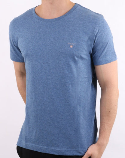 Gant Solides T-Shirt mit Rundhalsausschnitt, Jeansblau
