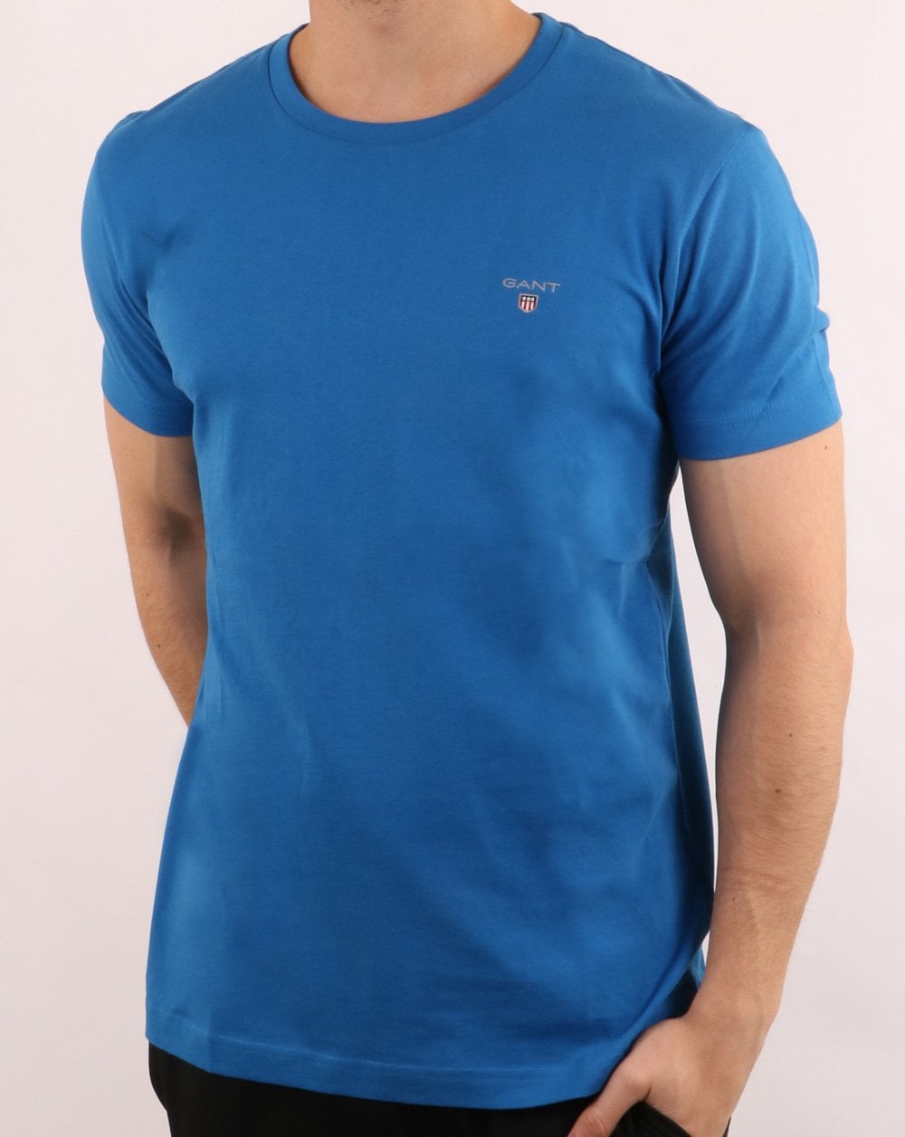 Gant Solides T-Shirt mit Rundhalsausschnitt, Seeblau