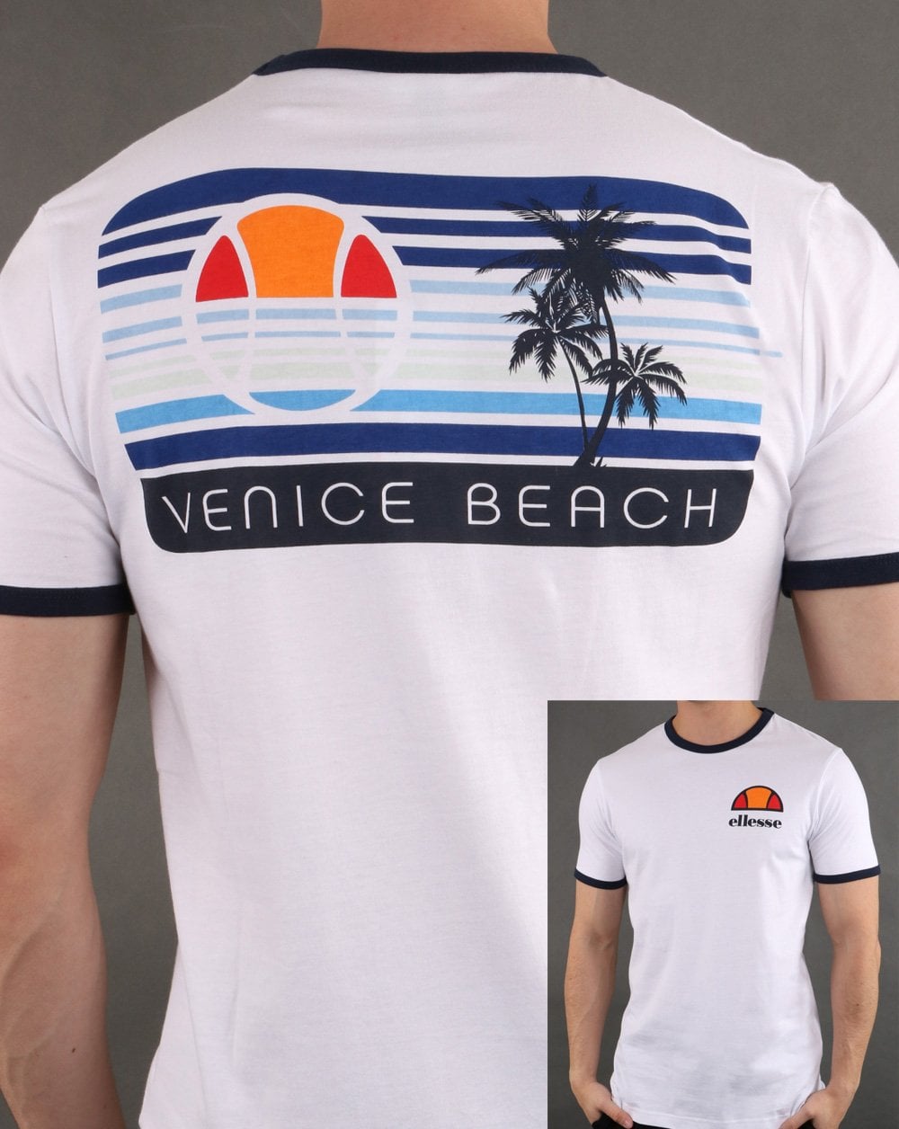 Ellesse – Venice – T-Shirt mit Rückenprint, Weiß/Blau