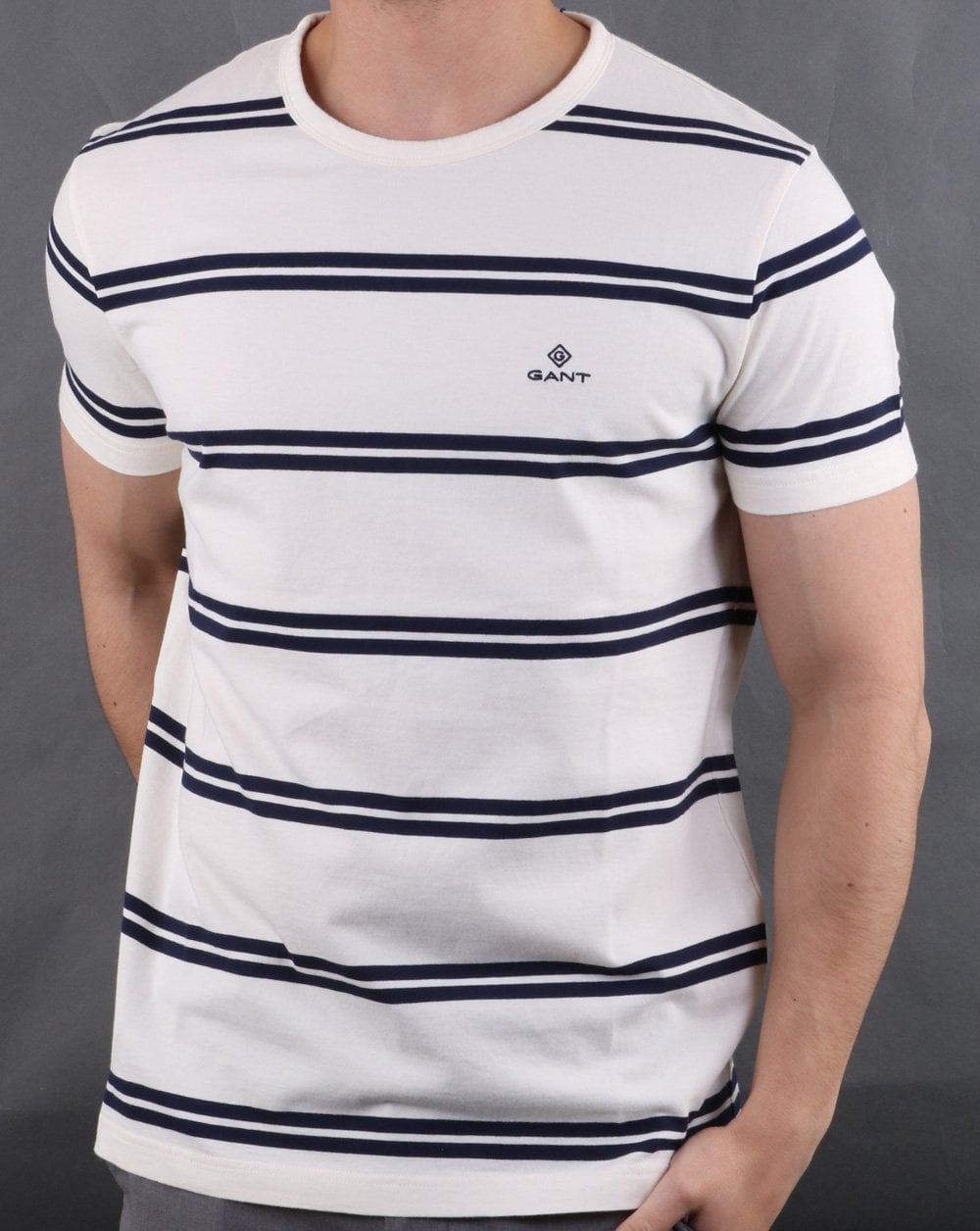 Gant Heavy Jersey Gestreiftes T-Shirt Grau Melange