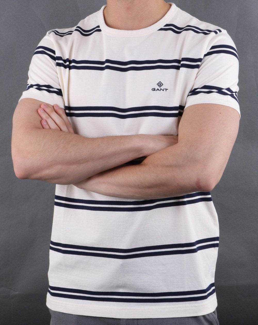 Gant Heavy Jersey Gestreiftes T-Shirt Grau Melange