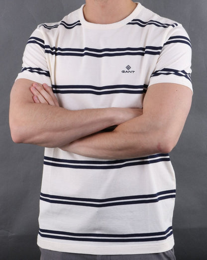 Gant Heavy Jersey Gestreiftes T-Shirt Grau Melange