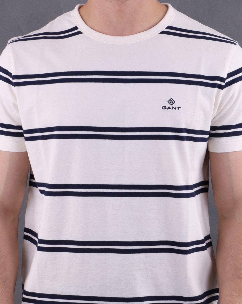Gant Heavy Jersey Gestreiftes T-Shirt Grau Melange