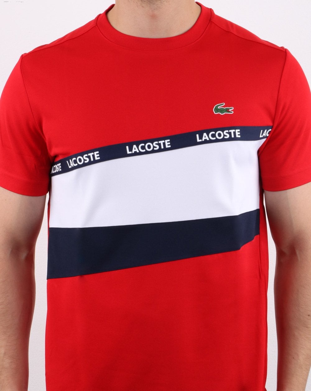 Lacoste Stripe Block T-Shirt Rot/Marineblau/Weiß
