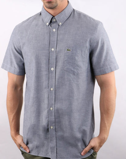 Lacoste – Kurzarmhemd in Marineblau meliert