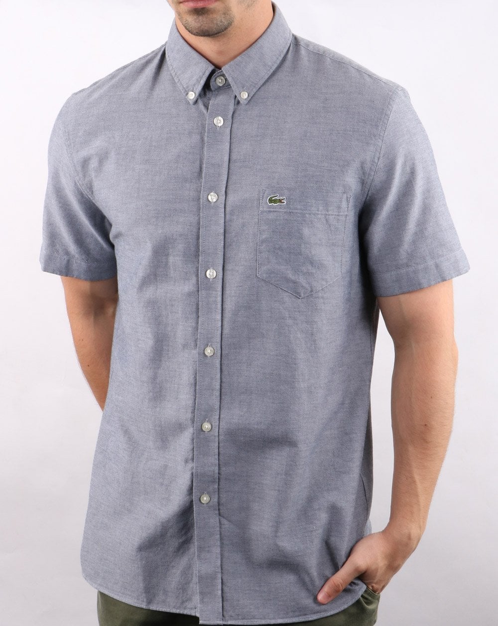 Lacoste – Kurzarmhemd in Marineblau meliert