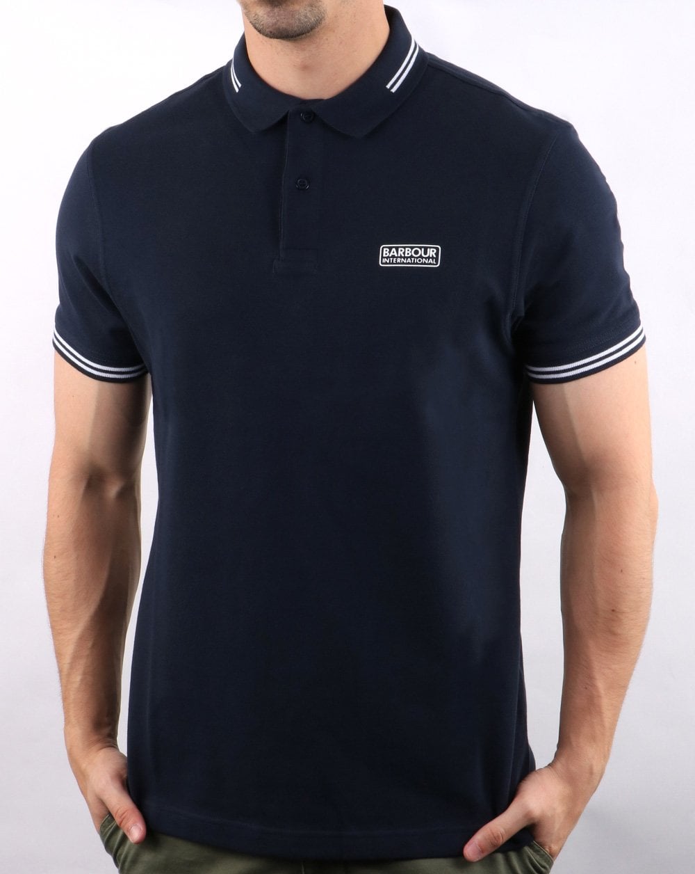 Barbour Poloshirt mit Streifen Marineblau/Weiß