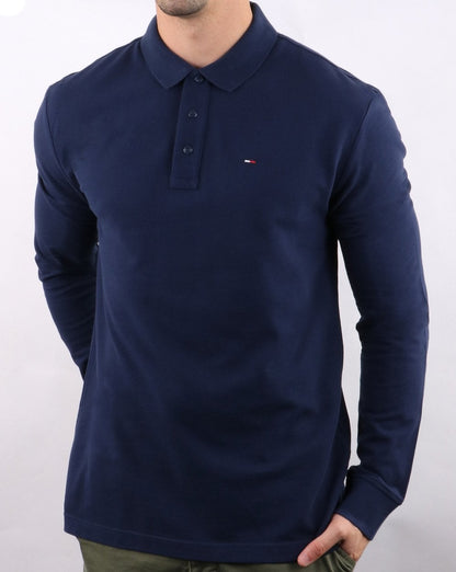 Tommy Hilfiger Langarm-Poloshirt in Marineblau