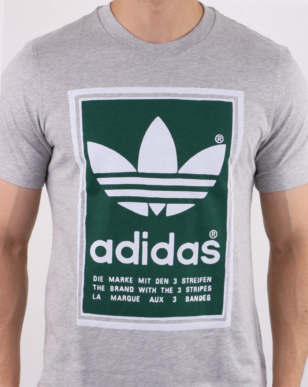 Adidas Originals Filled Label T Shirt Med Grey Heather/green