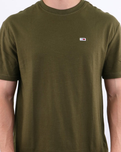 Tommy Hilfiger – T-Shirt mit kontrastierendem Halsausschnitt und gewaschener Optik in Olivgrün