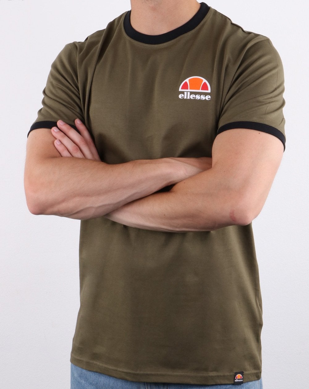 Ellesse – Ringer-T-Shirt in Khaki