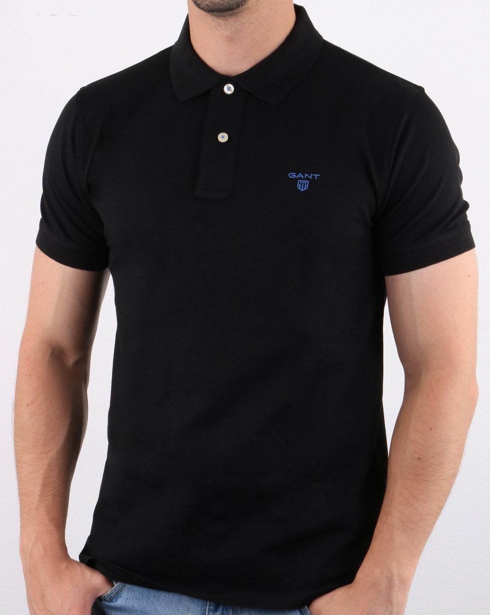 Gant Poloshirt mit Kontrastkragen, Schwarz