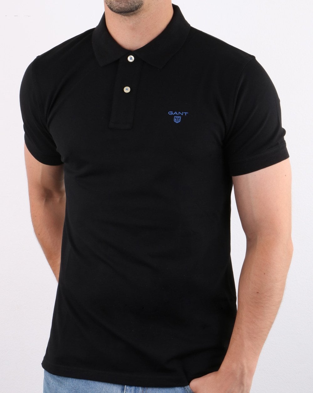 Gant Poloshirt mit Kontrastkragen, Schwarz